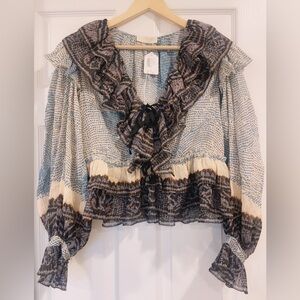 NWT Ulla Johnson Vivian Ruffled Printed Silk-Crepon Blouse